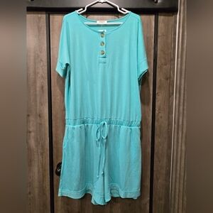 Zenana Outfitters Aqua Button-Accent Romper 2XL